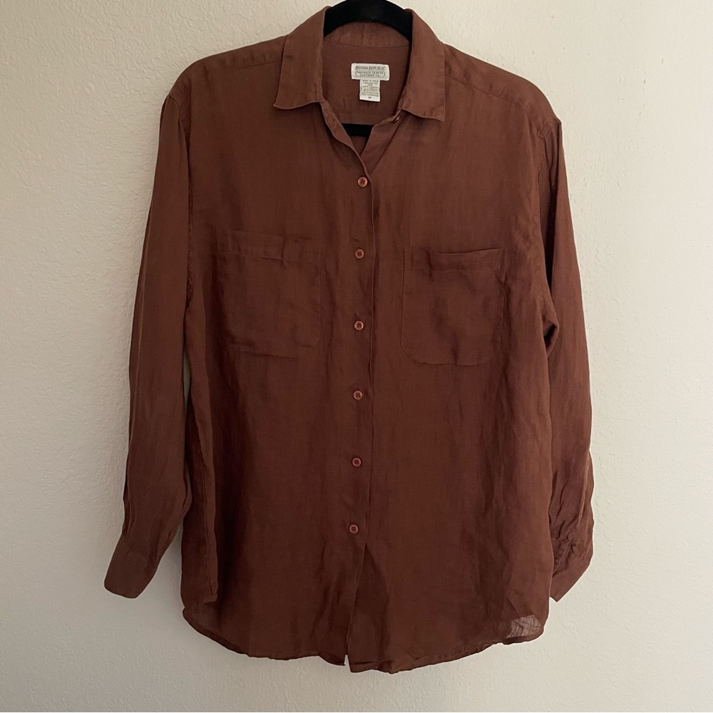 RARE Banana Republic Safari & Travel Top M Women Linen Button Vintage 80s